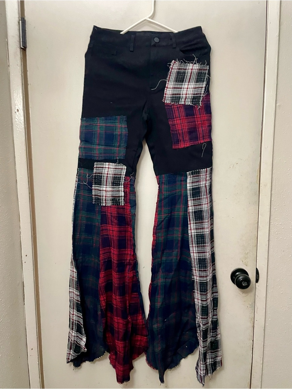 Dolls Kill Current Mood black patchwork flare pants size small new with tags